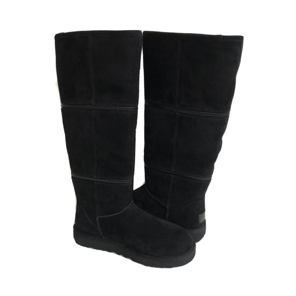 UGG CLASSIC ULTRA TALL BLACK ZIP SHEARLING LINED BOOTS - Picture 2 of 5